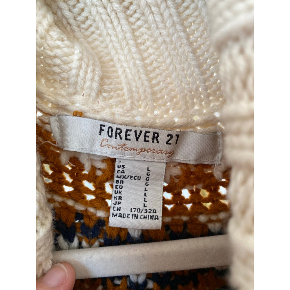 Forever 21 Fair Isle Turtleneck Fringe Knit Sweater Americana Quiet‎ Luxury Cozy - Picture 7 of 9